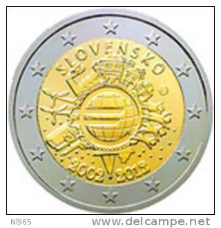 SLOVACCHIA  2 EURO COMMEMORATIVI 2012 10º ANNIVERSARIO INTRODUZIONE IN CIRCOLAZIONE MONETE EURO  FDC Da  ROTOLINO - Slowakei