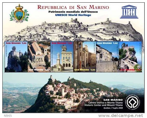 REPUBBLICA DI SAN MARINO - ANNO 2008 - CENTRO STORICO E MONTE TITANO NELLA LISTA DEL PATRIMONIO  DELL?UNESCO - ** MNH - Neufs