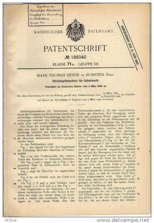 Original Patentschrift - M. Denne In Rushden , England , 1906 , Maschine Für Schuhe , Schuster , Shoes !!! - Tools