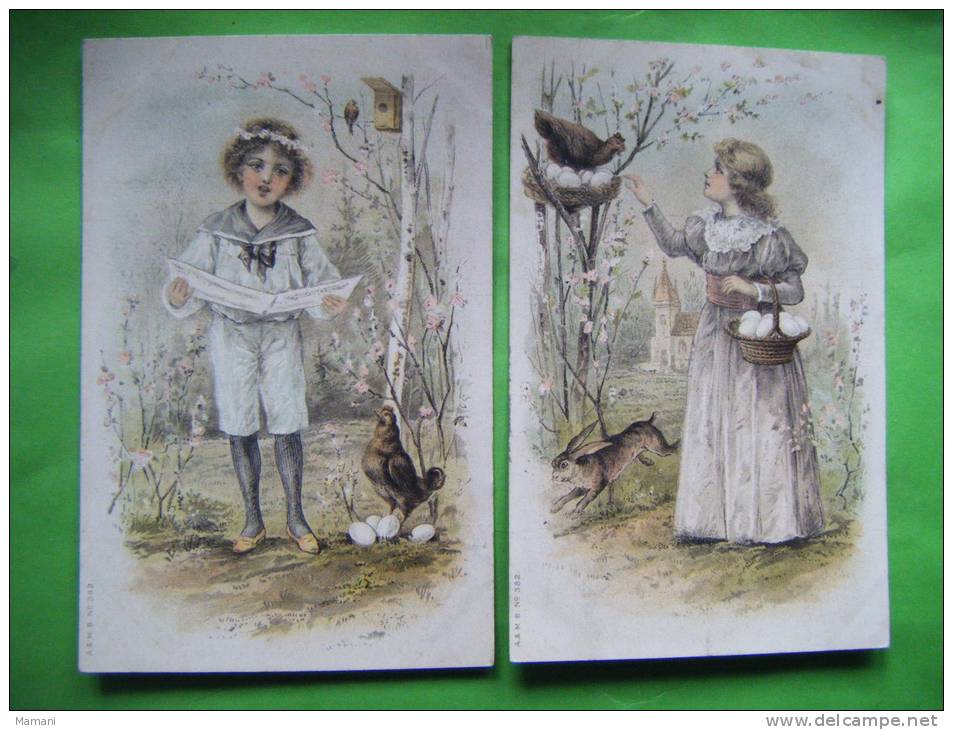 Lot De 2 Cartes Fantaisie--& Autres  A & M.b. N°382 -lapin-poule-fillette-oeuf-garconnet- - 5 - 99 Cartoline