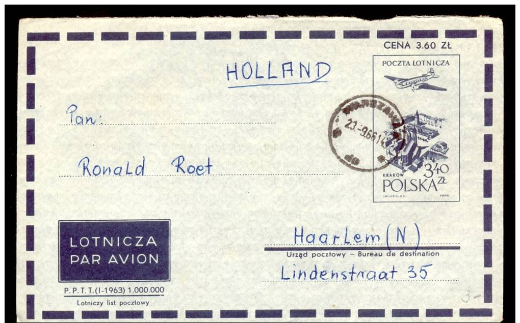 COVER / AIRLETTER * POSTAL STATIONERY POLAND SENT TO HOLLAND * 1961 - Storia Postale