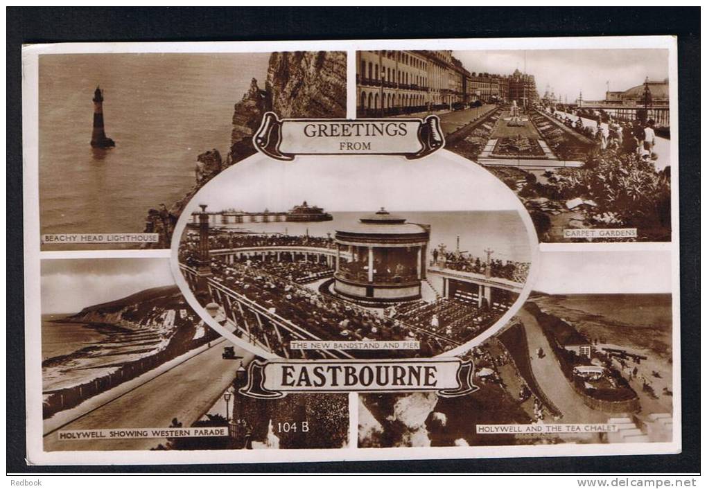 RB 868 - 1936 Real Photo Multiview Postcard - Eastbourne Sussex - New Bandstand &amp; Pier - Eastbourne