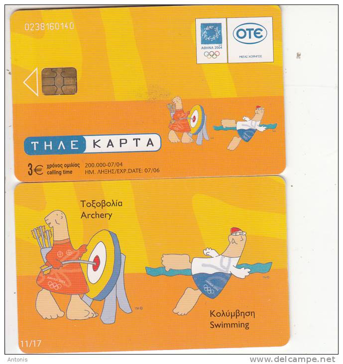 GREECE - Athens 2004 Olympics, Mascot Phoebus-Athena 11(Archery, Swimming), 07/04, Used - Otros & Sin Clasificación