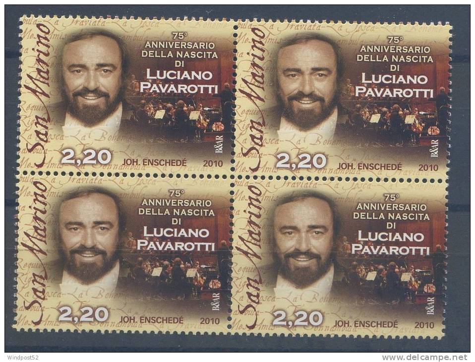 SAN MARINO 2010 - ANNIVERSARIO NASCITA LUCIANO PAVAROTTI - QUARTINA - MNH** - 398 - Neufs