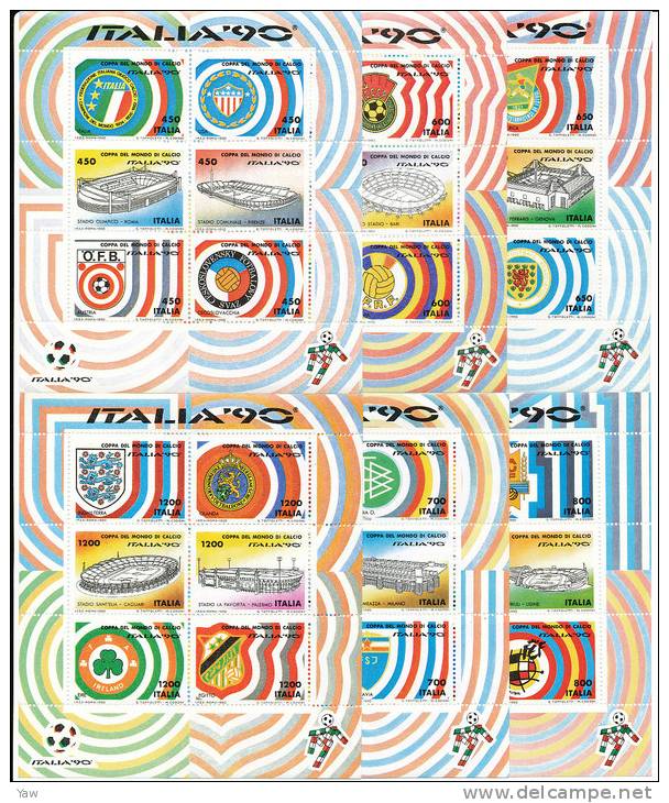 ITALIA 1990 MONDIALI DI CALCIO, Coupe Du Monde De Football. 6 BF BLOCS NUOVI PERFETTI MNH** Catalogo YT € 50,00 - Blocks & Sheetlets