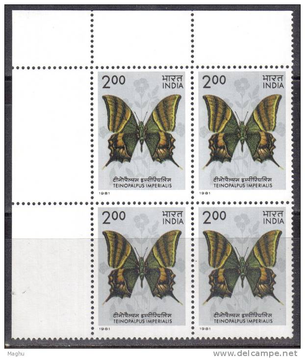 India MNH 1981, Block Of 4,  R2.00 Butterflies, Butterfly, Insect - Blocchi & Foglietti