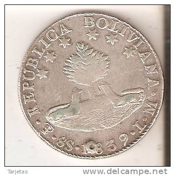 MONEDA DE PLATA DE BOLIVIA DE 8 SOLES DEL AÑO 1839 (COIN) SILVER,ARGENT. - Bolivia