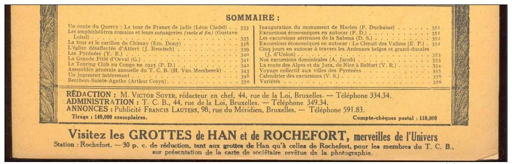1924 TOURING CLUB DE BELGIQUE LE TOUR DE FRANCE DE JADIS ATTERT CHIMAY ORVAL BERCHEM SAINTE AGATHE SABENA NICE A BELFORT - 1900 - 1949