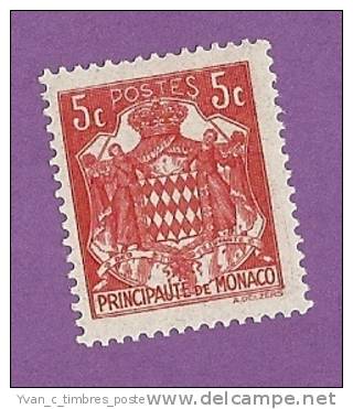 MONACO TIMBRE N° 157 NEUF AVEC CHARNIERE ARMOIRIES 5C ROUGE - Neufs