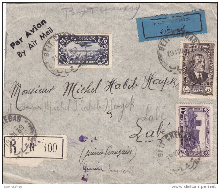 Lebanon, Regsitr.cover Post.Hist.1939 Sent From "BEIT CHEBAB" To Guinea Scarce Destinat.nice Clear Cancelat-2nd Scan Ver - Libanon