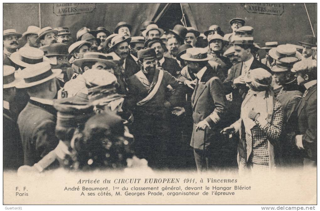 ( CPA AVIONS )  Arrivée Du CIRCUIT EUROPÉEN 1911, à Vincennes / ANDRÉE BEAUMONT, 1er Du Classement Général  - - Fliegertreffen