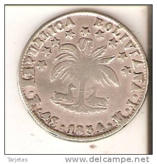 MONEDA DE PLATA DE BOLIVIA DE 4 SOLES DEL AÑO 1854  (COIN) SILVER,ARGENT. - Bolivia