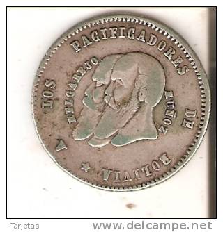 MONEDA DE PLATA DE BOLIVIA DEL AÑO 1865 AL VALOR Y AL TALENTO-POTOSI (COIN) SILVER,ARGENT. - Bolivia