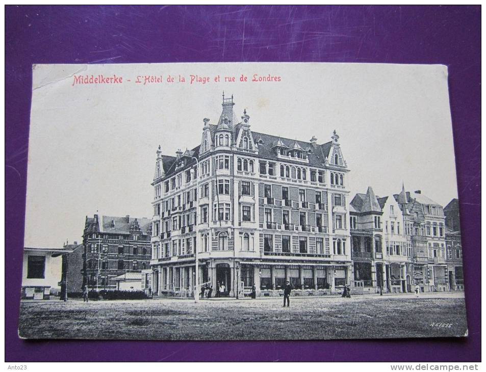 HOTEL DE LA PLAGE ET RUE DE LONDRES MIDDELKERKE BELGIQUE CPA 1911 - Hotels & Gaststätten