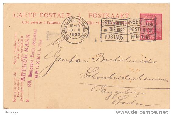 Belgium 1920 Postal Card  Sent To England - Cartes-lettres