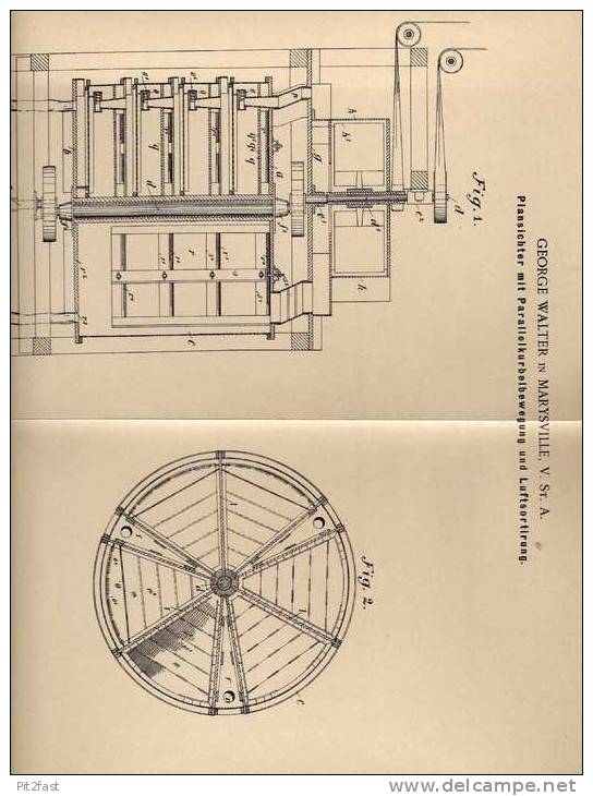 Original Patentschrift - G. Walter In Marysville , 1900 , Plansichter !!! - Tools