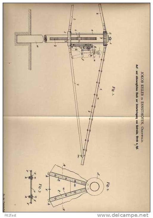 Original Patentschrift - J. Keller In Ernsthofen B. Modautal , Odenwald , 1900 , Dach Für Stroh Und Getreide !!! - Architektur