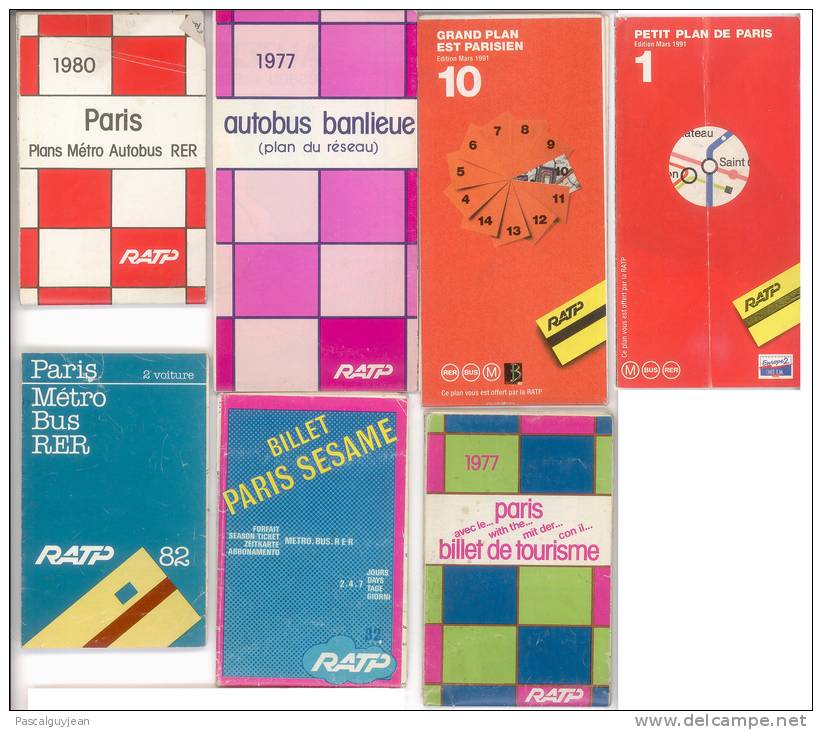 7 PLANS RATP 1977 - 1970 - 1982 - 1991 - Europe