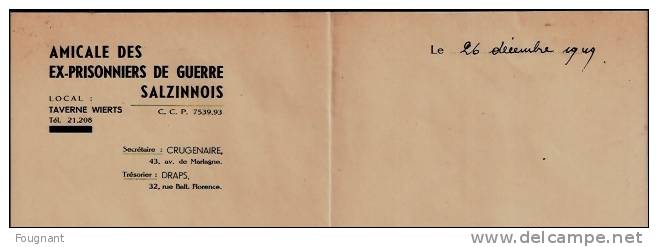 BELGIQUE :  1949 Lettre Avec Entête:"Amicale Ex-Prisonniers De Guerre SALZINNOIS."(Namur.) - Manuscrits