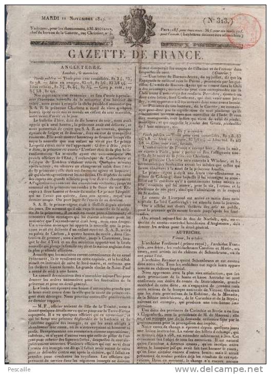 GAZETTE DE FRANCE 11 11 1817 - LONDRES - AUTRICHE - ALLEMAGNE - LYON DUC DE RAGUSE - LISTES ELECTORALES - 1800 - 1849