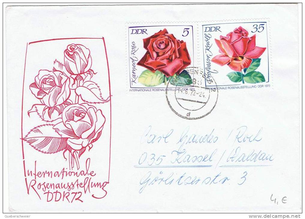 L-ROS 62 - ALLEMAGNE ORIENTALE DDR - N° 1450-1454 Sur Lettre Exposition Internationale De Roses 1972 - Briefe U. Dokumente