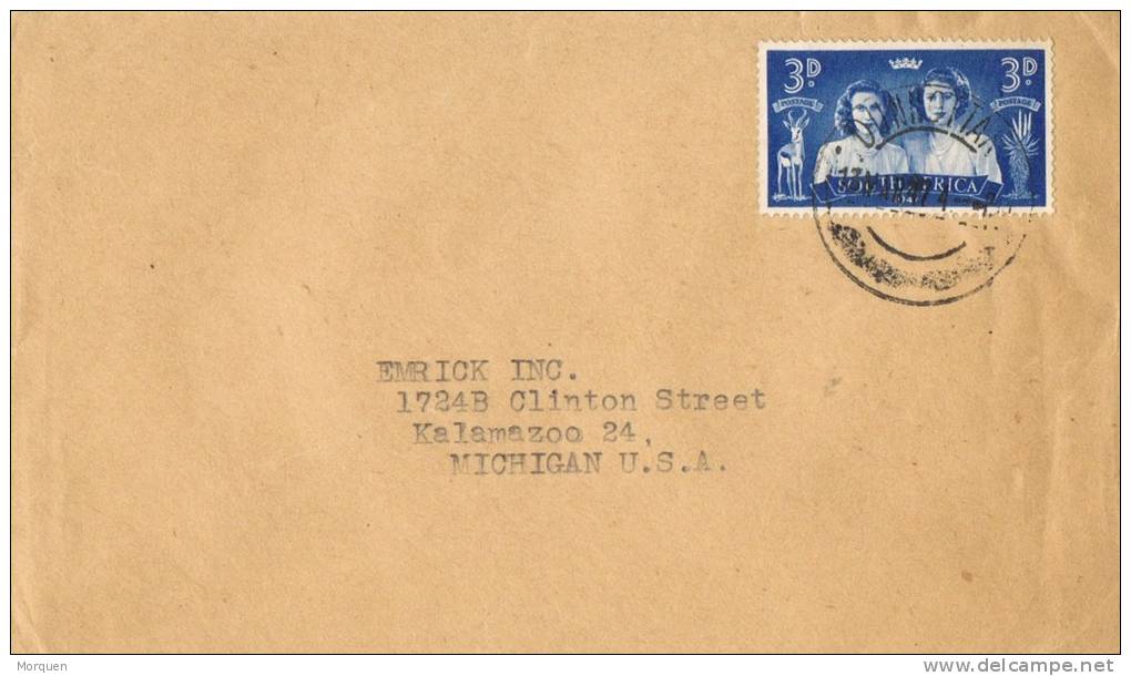 2178. Carta Aerea DUNNOTTAR (South Africa) 1947. Colonia Inglesa - Storia Postale