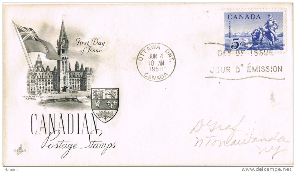 Carta F.D.C  OTAWA (Canada) 1958. La Verendrye - 1952-1960