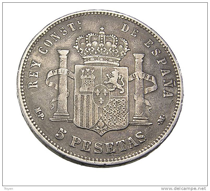 Espagne - 5 Pesetas  - 1891 - TB+ - Ar - Monedas Provinciales