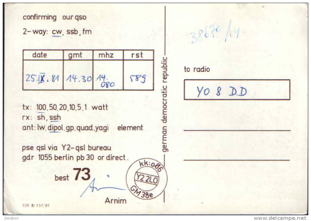 Germany-Postcard QSL 1981- Berlin 1830-Today's Humbolt University - Radio