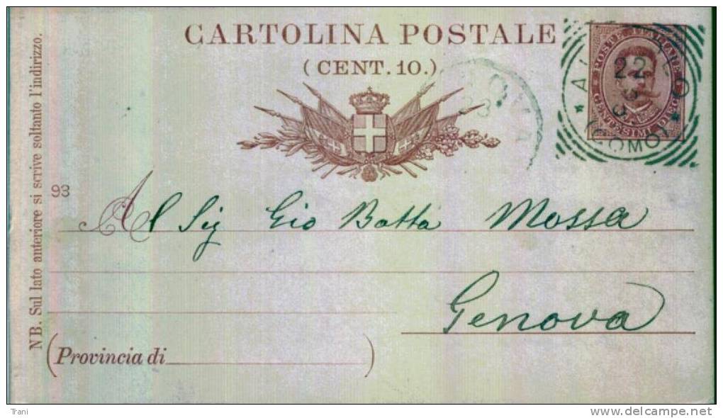 ALBIOLO - GENOVA - Anno 1893 - Stamped Stationery