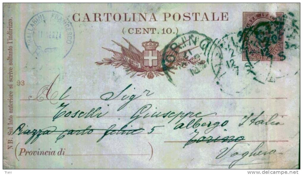 PIACENZA - VOGHERA - Anno 1893 - Entiers Postaux