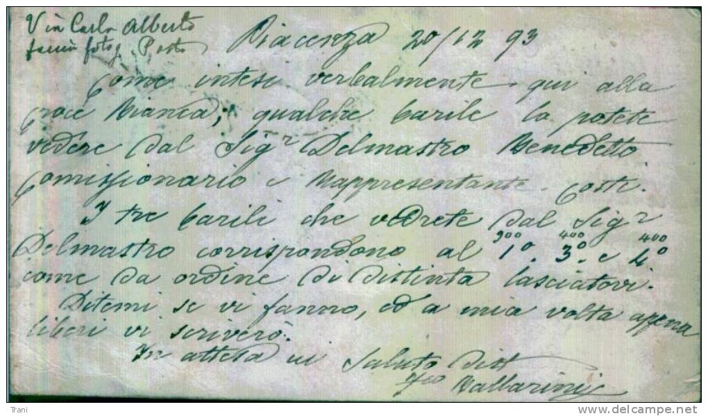 PIACENZA - VOGHERA - Anno 1893 - Entiers Postaux