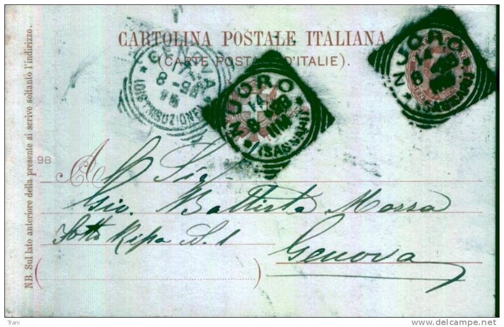 NUORO - GENOVA - Anno 1898 - Entiers Postaux