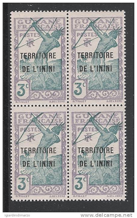 ININI - 1939-40: Quartina Nuova S.t.l. Del Valore Da 3 C. - Francobollo Della Guyane Con Soprastampa - In Ottime Condiz. - Unused Stamps