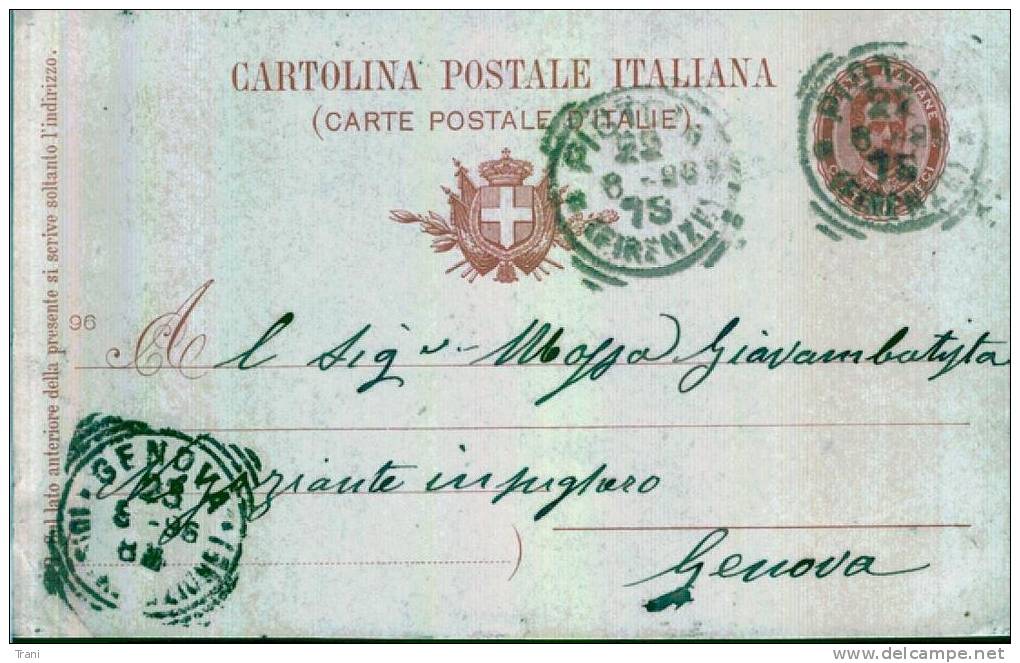 PISTOIA - GENOVA  - Anno 1896 - Entiers Postaux