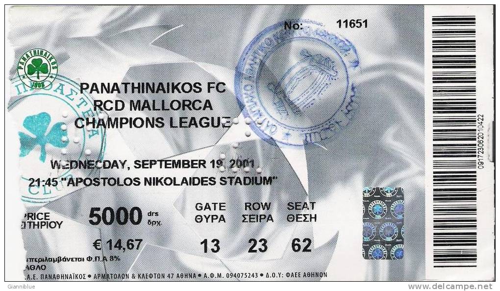 Panathinaikos Vs RCD Mallorca/Football/UEFA Champions League Match Ticket - Eintrittskarten
