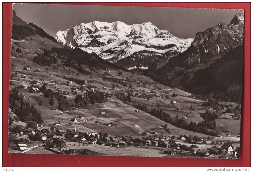 Q0117 Reichenbach Und Scharnachtal Mit Blümlisalp. Cachet 1955. Lörtscher 55. Petites Traces De Colle Au Dos. - Reichenbach Im Kandertal