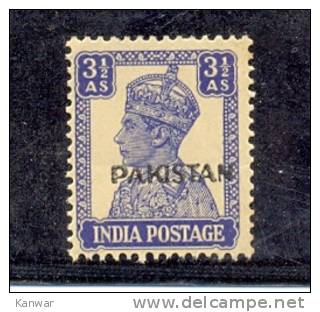 1941 BRITISH INDIA THREE AND HALF ANNA O/P PAKISTAN KGV1 MINT NEVER HINGED STAMP UMM. - Pakistan