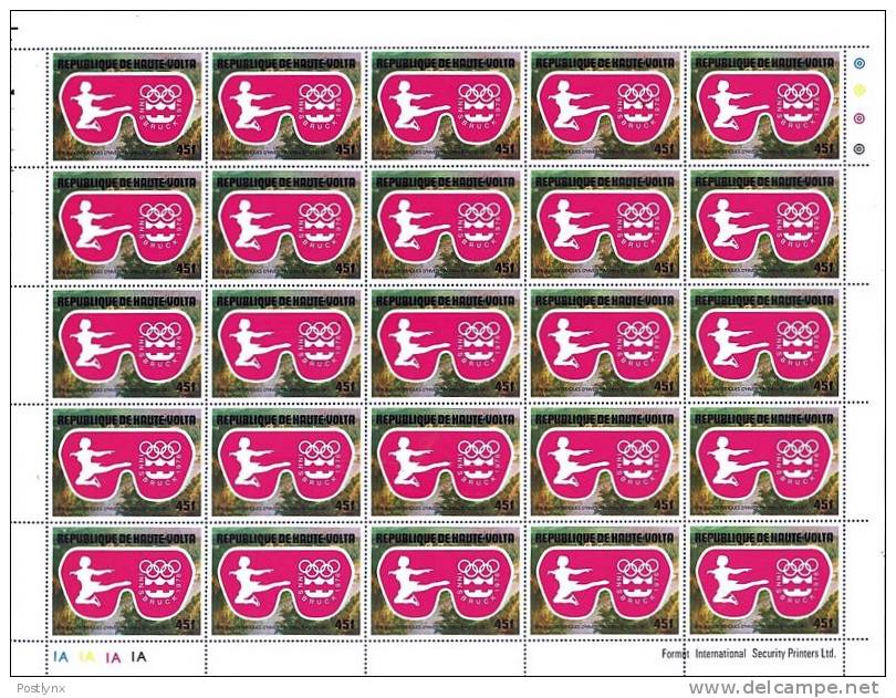 CV:€17.50 Upper Volta 1975. OLYMPICS Innspruck. Figure Skating 45c. COMPLETE SHEET:25 Stamps Full Pane - Winter 1976: Innsbruck