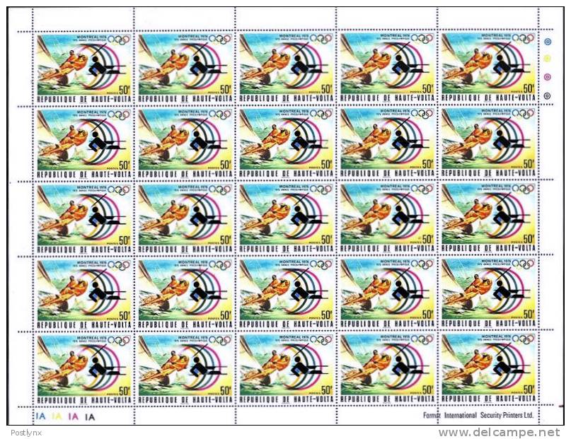 CV:€17.50.Upper Volta 1976. OLYMPICS Montreal Serie.I. Sailing 50F. COMPLETE SHEET:25 Stamps Full Pane - Ete 1976: Montréal