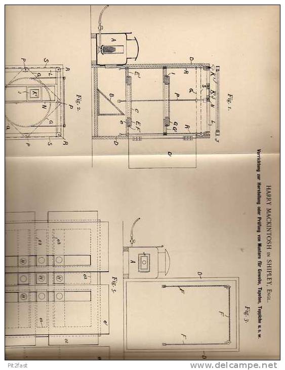 Original Patentschrift - H. Mackintosh In Shipley , 1900 , Muster Für Teppich , Gewebe , Tapete !!! - Tools