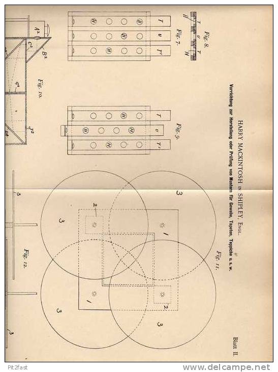 Original Patentschrift - H. Mackintosh In Shipley , 1900 , Muster Für Teppich , Gewebe , Tapete !!! - Tools