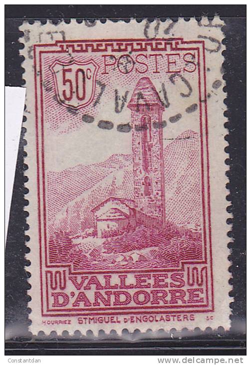 ANDORRE N° 35 50C LIE DE VIN CHAPELLE ST MIGUEL D'ENGOLASTERS OBL. - Used Stamps