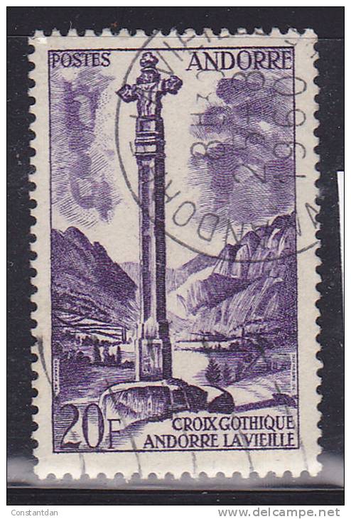 ANDORRE N° 148 20F VIOLET CROIX GOTHIQUE A ANDORRE LA VIEILLE OBL. - Oblitérés