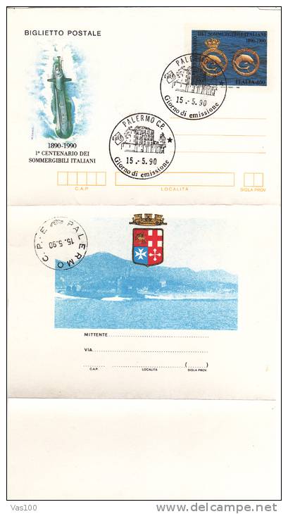 SUBMARINE, 1990, POSTAL STATIONERY, ENTIER POSTAL, ITALY - Sous-marins