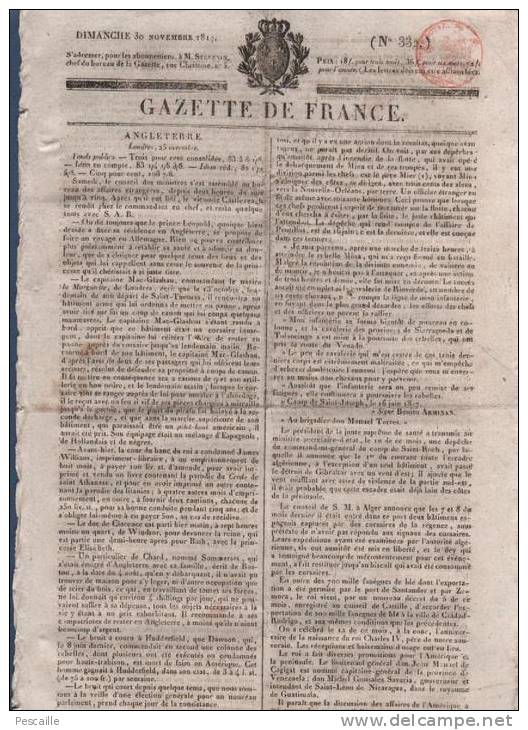 GAZETTE DE FRANCE 30 11 1817 - LONDRES - MADRID - AMERIQUE DU SUD - ALGER - ARMEE RECRUTEMENT - - 1800 - 1849