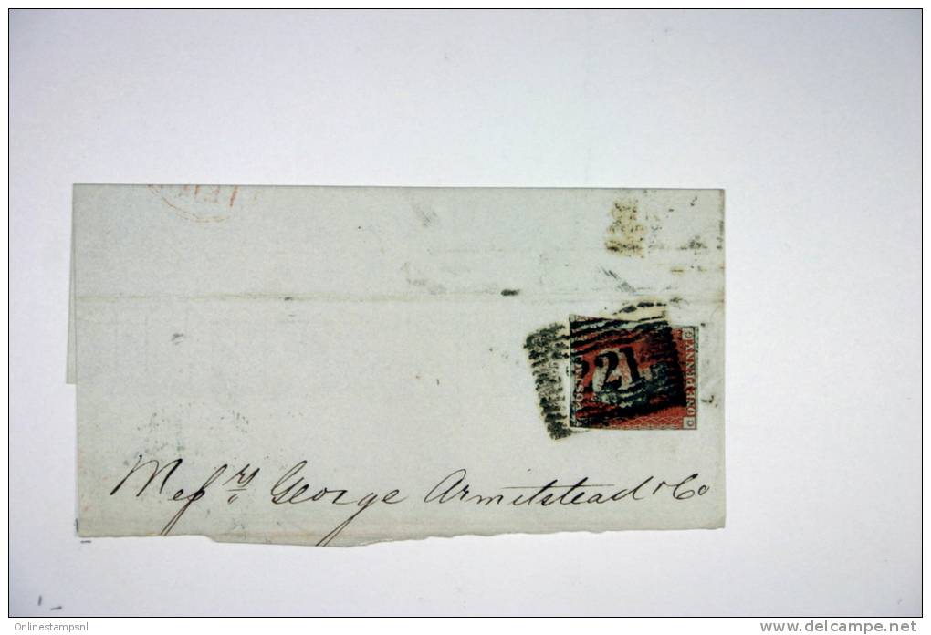 UK: One Penny Brown Unperforated, Corners C + G,  Part Of Folded Letter 1851 - Storia Postale