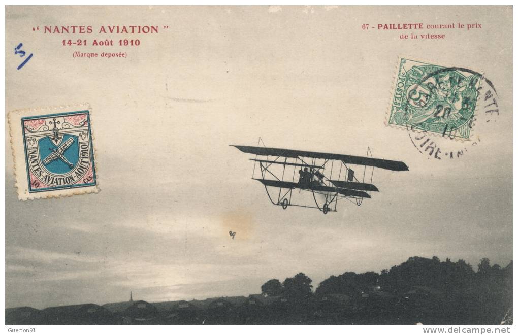 ( CPA AVIONS )  " NANTES - AVIATIONS "  14-21 Aout 1910  /  PAILLETTE Courant Le Prix De La Vitesse  - - Meetings