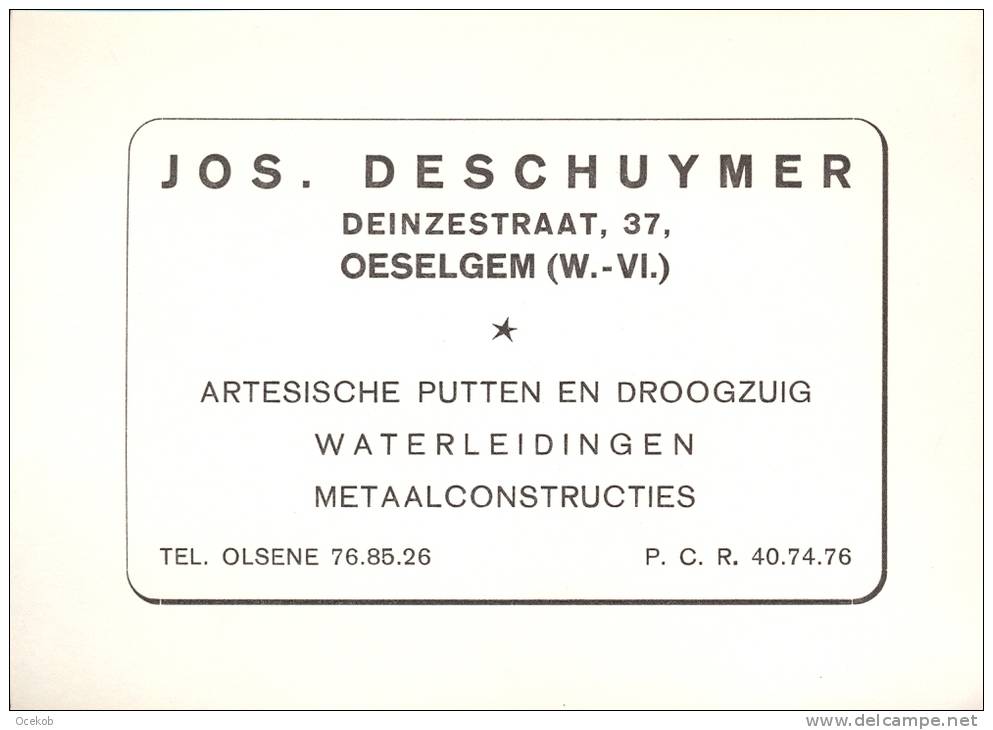 Visitekaartje  Jos Deschuymer - Oeselgem - Olsene - Cartes De Visite