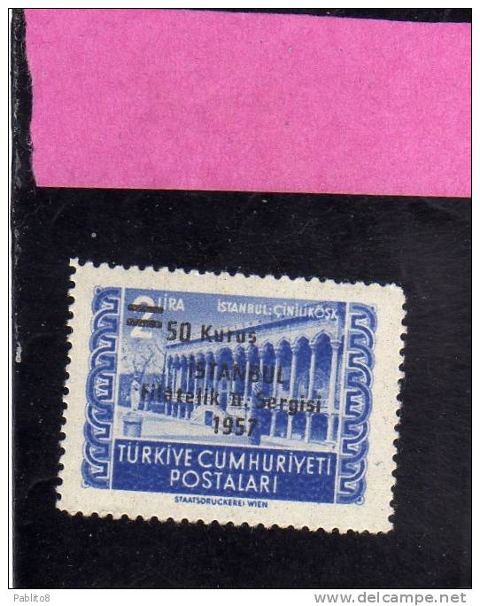TURCHIA - TURKÍA - TURKEY 1957 SURCHARGED COMMEMORATIVE STAMP FOR INSTANBUL PHILATELIC EXHIBITION MNH - Neufs